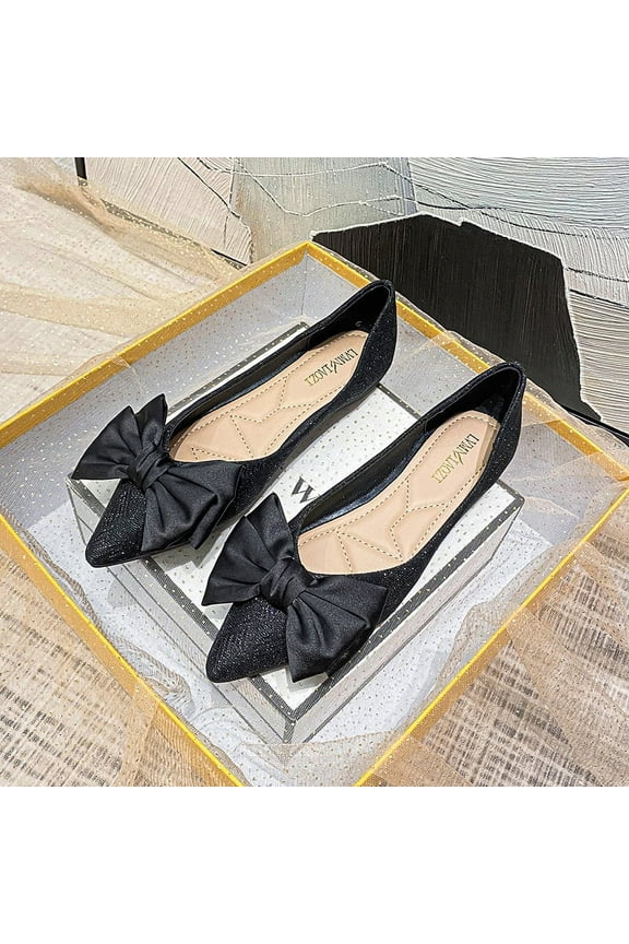 Women's Rhinestone Embellished Satin Flats, Pointed Toe Slip-On Ballet Shoes, Comfortable Dress Shoes for Women, Sizes 5-11