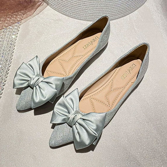 Women's Rhinestone Embellished Satin Flats, Pointed Toe Slip-On Ballet Shoes, Comfortable Dress Shoes for Women, Sizes 5-11