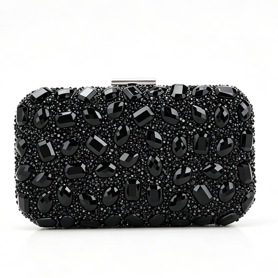 REMANLAND Women's Rhinestone Evening Clutch Purse, Black