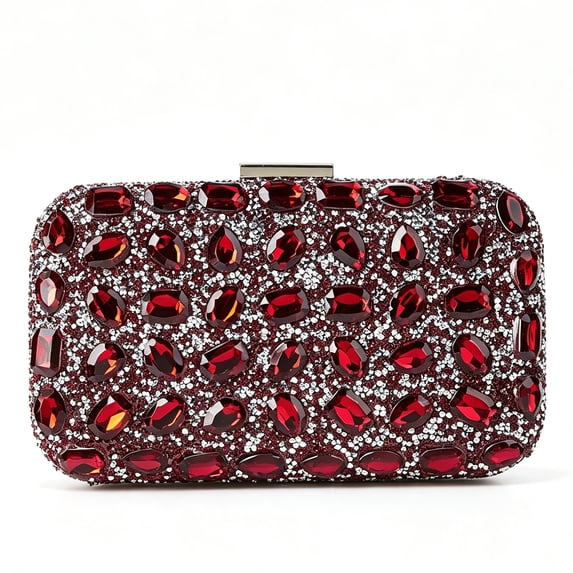 REMANLAND Women's Satin Evening Clutch with Chain Strap, Red