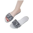 thumbnail image 1 of Women's Rhinestone Flat Sandals Glitter Bling Casual Sandal Open Toe Sparkle Slides Comfy Lightweight Beach Vacation Slip on Slippers, 1 of 5