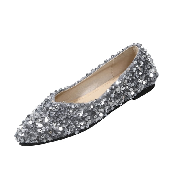 Women's Rhinestone Flats Elegant Glitter Ballet Flats Dress Pearl Wedding Shoes Pointed Toe Slip On Loafers for Women, 40