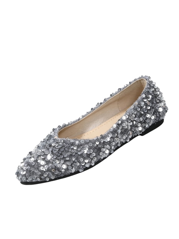 Women's Rhinestone Flats Elegant Glitter Ballet Flats Dress Pearl Wedding Shoes Pointed Toe Slip On Loafers for Women, 43