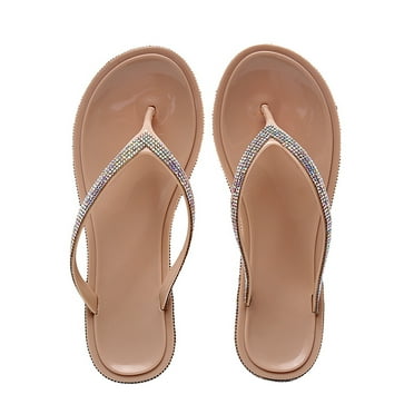 Women's Rhinestone Flip Flop Lightweight Soft Clip Toe Jelly Slides Sandals Casual Summer Slip On Dress Beach Slippers Seaside Water Shoes