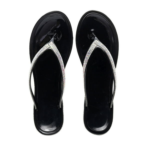 Women's Rhinestone Flip Flop Lightweight Soft Clip Toe Jelly Slides Sandals Casual Summer Slip On Dress Beach Slippers Seaside Water Shoes