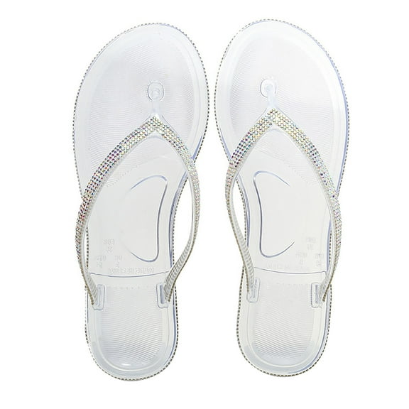 Women's Rhinestone Flip Flop Lightweight Soft Clip Toe Jelly Slides Sandals Casual Summer Slip On Dress Beach Slippers Seaside Water Shoes