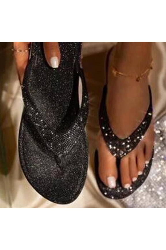Women's Rhinestone Flip Flops with Shiny Crystal Straps,Comfortable Sparkle Dress Sandals,Non-Slip Soft Sole Beach Slippers for Summer Vacation,Party,Wedding,and Daily Casual Wear,US Size: 5.5