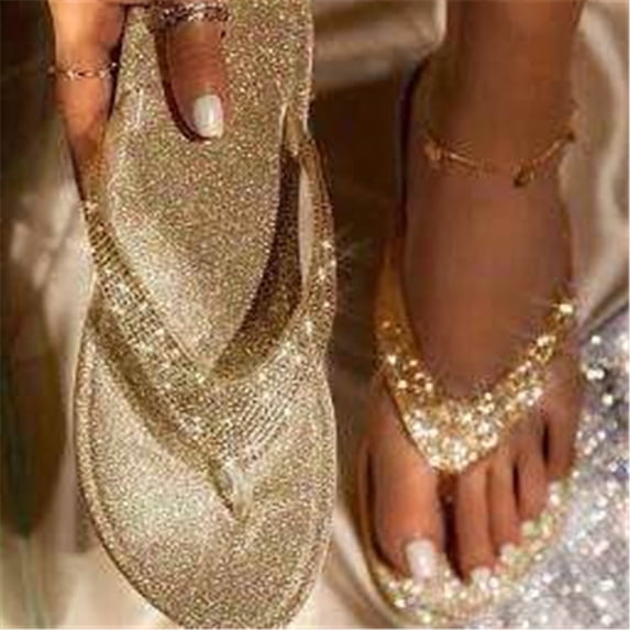 Women's Rhinestone Flip Flops with Shiny Crystal Straps,Comfortable Sparkle Dress Sandals,Non-Slip Soft Sole Beach Slippers for Summer Vacation,Party,Wedding,and Daily Casual Wear,US Size: 7.5