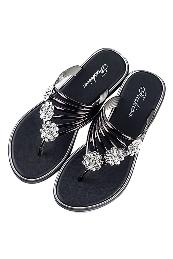 Women's Rhinestone Flower Flip Flops, Non-Slip Summer Sandals