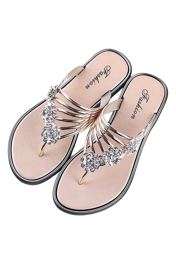 Women's Rhinestone Flower Flip Flops, Non-Slip Summer Sandals