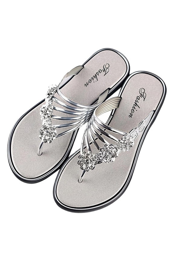 Women's Rhinestone Flower Flip Flops, Non-Slip Summer Sandals