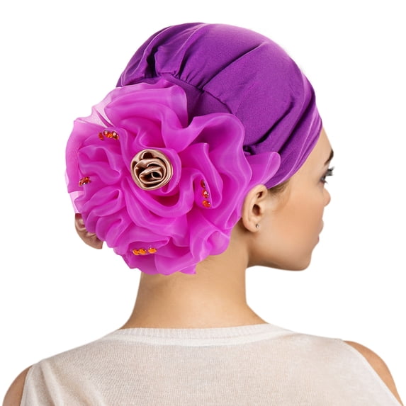 Women's Rhinestone Flower Turban Headwrap, Pre-Tied Slouchy Beanie Cap with Sparkling Rose Design for Muslim Headscarf, Chemotherapy Patients and Fashion Headwear