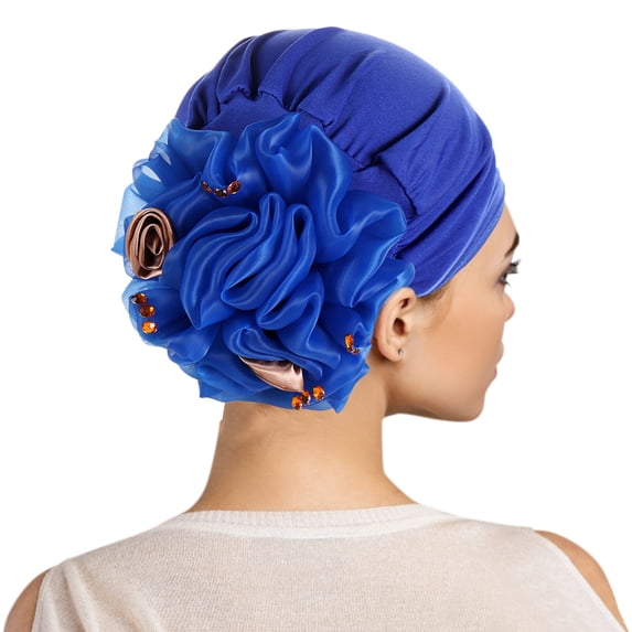 Women's Rhinestone Flower Turban Headwrap, Pre-Tied Slouchy Beanie Cap with Sparkling Rose Design for Muslim Headscarf, Chemotherapy Patients and Fashion Headwear