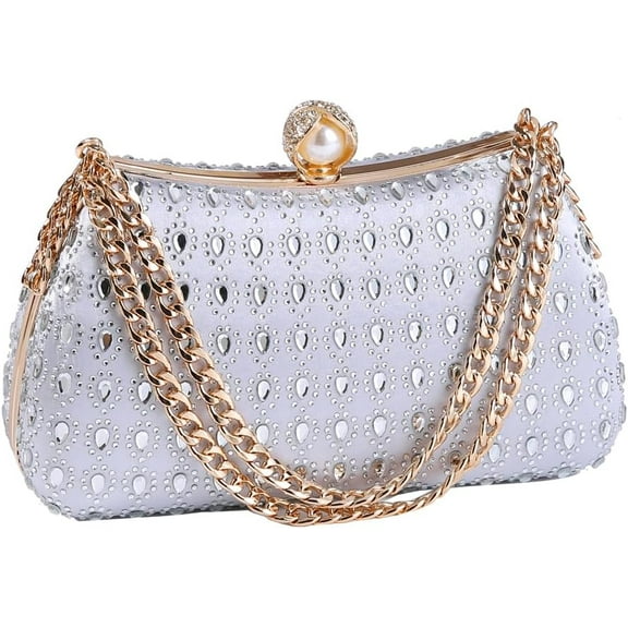 Women's Rhinestone Glitter Handbags with Chain Shoulder Clutch Purse Shiny Evening Bags for Party