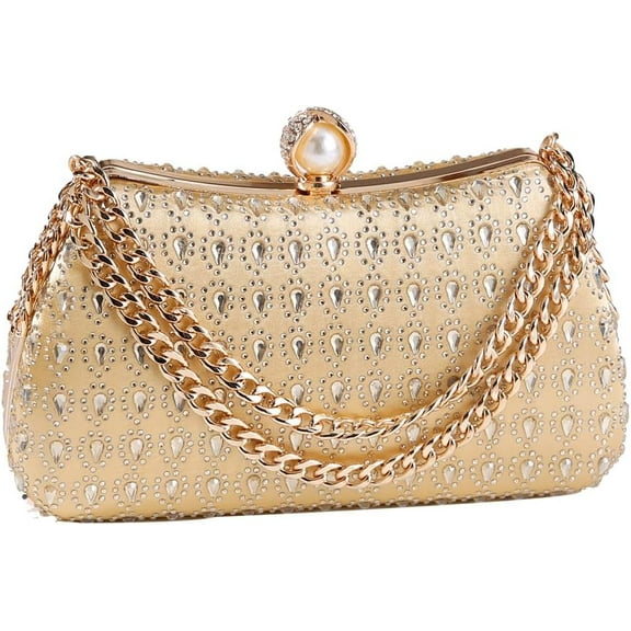 Women's Rhinestone Glitter Handbags with Chain Shoulder Clutch Purse Shiny Evening Bags for Party