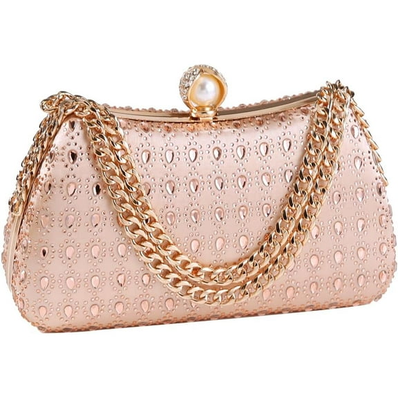 Women's Rhinestone Glitter Handbags with Chain Shoulder Clutch Purse Shiny Evening Bags for Party