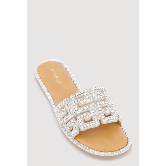 Women's Rhinestone Greek Key Band Slide Sandals