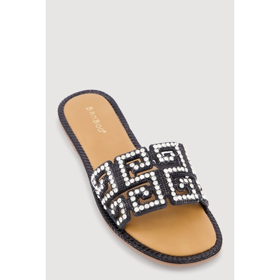 Women's Rhinestone Greek Key Band Slide Sandals
