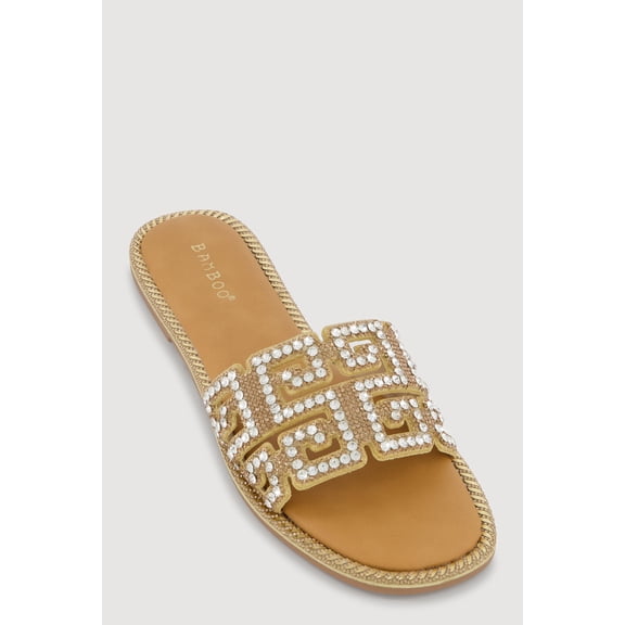 Women's Rhinestone Greek Key Band Slide Sandals