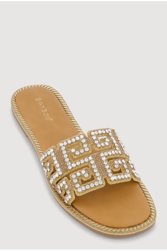 Women's Rhinestone Greek Key Band Slide Sandals