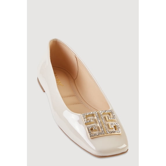 Women's Rhinestone Greek Key Pendant Faux Leather Flats