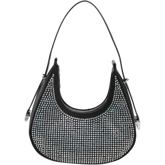 Women's Rhinestone Hobo Shoulder Bag Leather Clutch Handbag Purses