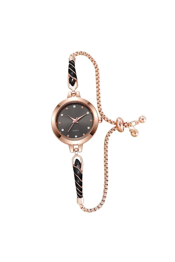 Women’s Rhinestone Inlaid Bangle Quartz Watch, 30M Waterproof Mineral Crystal Alloy Case Adjustable Chain Bracelet Elegant Ladies Dress Wristwatch
