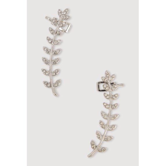 Women's Rhinestone Leaf Clip On Crawler Earrings
