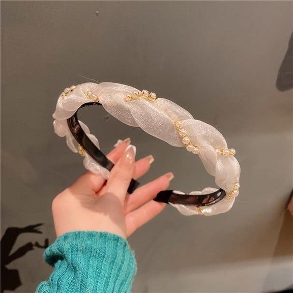 Women's Rhinestone Leaf Ruched Fabric Bow Headband French Elegant Temperament Headband Fashion High Crown Hair Accessory Christmas Birthday Gift