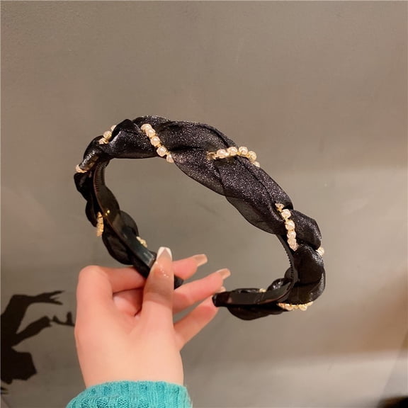 Women's Rhinestone Leaf Ruched Fabric Bow Headband French Elegant Temperament Headband Fashion High Crown Hair Accessory Christmas Birthday Gift