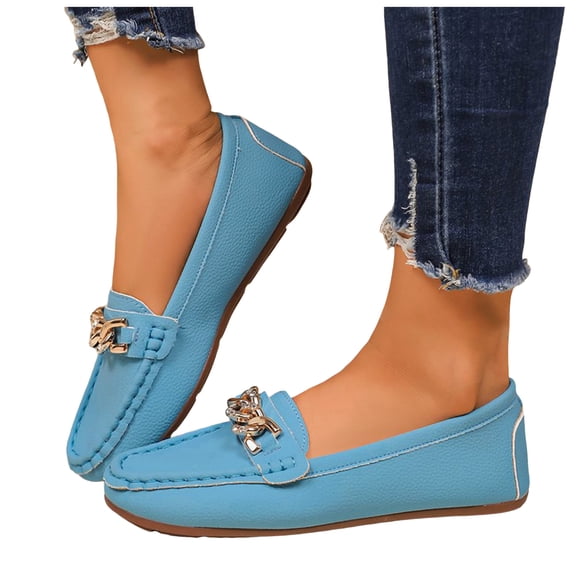 Women's Rhinestone Loafers Comfortable Slip On Flat Work Shoes Casual Moc Toe Penny Loafers Lady Lightweight Dress Shoes Blue Size 8.5