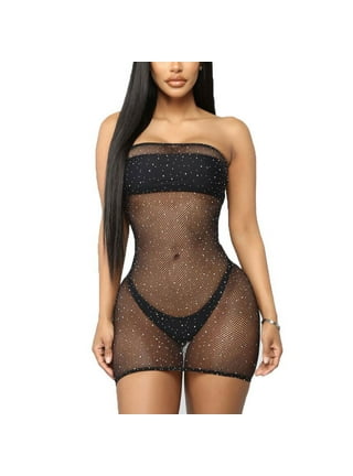 Women Sexy Rhinestone Mesh Crop Top Fishnet See Through Glitter