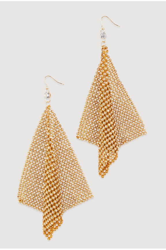 Women's Rhinestone Metallic Triangle Mesh Drop Earrings
