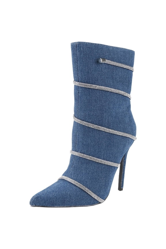 Women's Rhinestone Pointed Toe Ankle Boots Stiletto High Heel Mid Calf Booties Fall Winter Boots