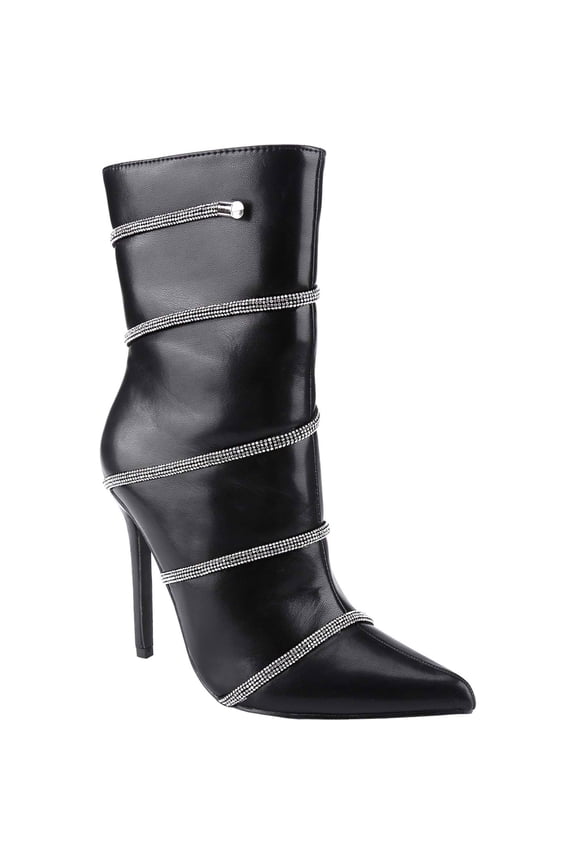 Women's Rhinestone Pointed Toe Ankle Boots Stiletto High Heel Mid Calf Booties Fall Winter Boots