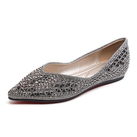 Toe Rhinestone Women's Rhinestone Pointed Toe Ballet Flats, Soft Memory Foam Insole ...