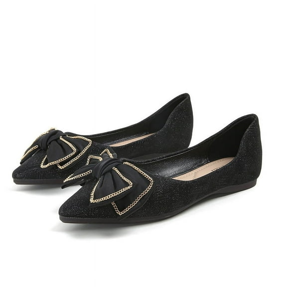 Women's Rhinestone Pointed Toe Flats, Bow Tie Slip-On Ballet Flats, Comfortable Dress Shoes for Women, Sizes 5-11