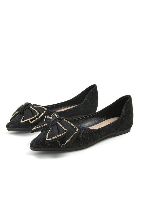 Women's Rhinestone Pointed Toe Flats, Bow Tie Slip-On Ballet Flats, Comfortable Dress Shoes for Women, Sizes 5-11
