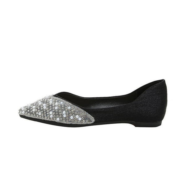 Women's Rhinestone Pointed Toe Flats, Elegant Slip-on Dress Shoes, Comfortable Walking Loafers for Spring, Summer & Fall