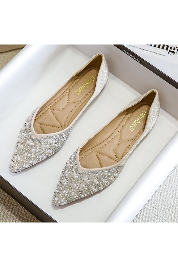 Women's Rhinestone Pointed Toe Flats, Elegant Slip-on Dress Shoes, Comfortable Walking Loafers for Spring, Summer & Fall