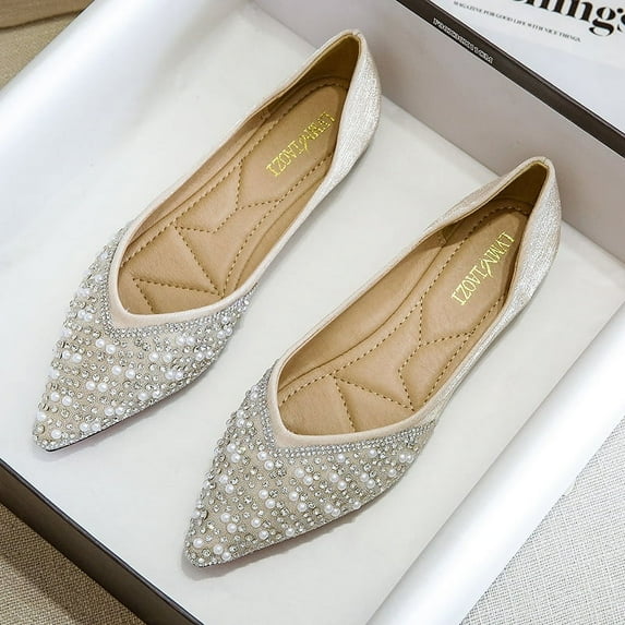 Women's Rhinestone Pointed Toe Flats, Elegant Slip-on Dress Shoes, Comfortable Walking Loafers for Spring, Summer & Fall