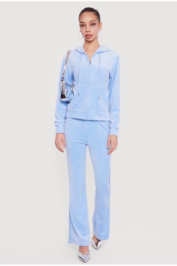 Women's Rhinestone Rampage Velour Drawstring Waist Flare Pants