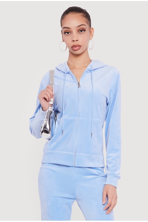 Women's Rhinestone Rampage Velour Zip Front Hoodie