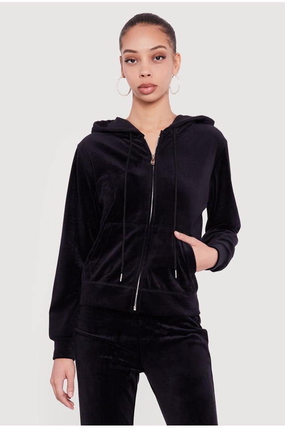 Women's Rhinestone Rampage Velour Zip Front Hoodie