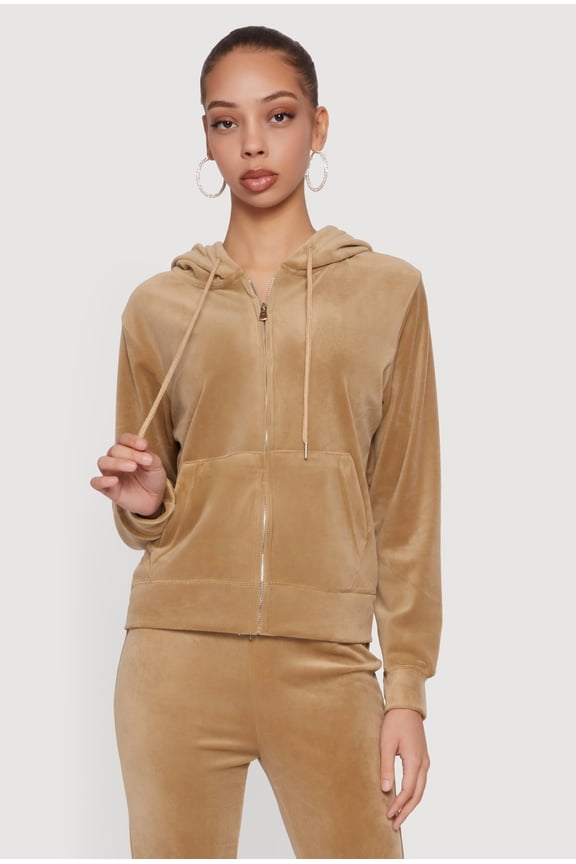 Women's Rhinestone Rampage Velour Zip Front Hoodie