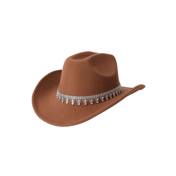 Women's Rhinestone Sequin Fedora Cowboy Hat Boho Western Wide Brim Cowgirl Hats