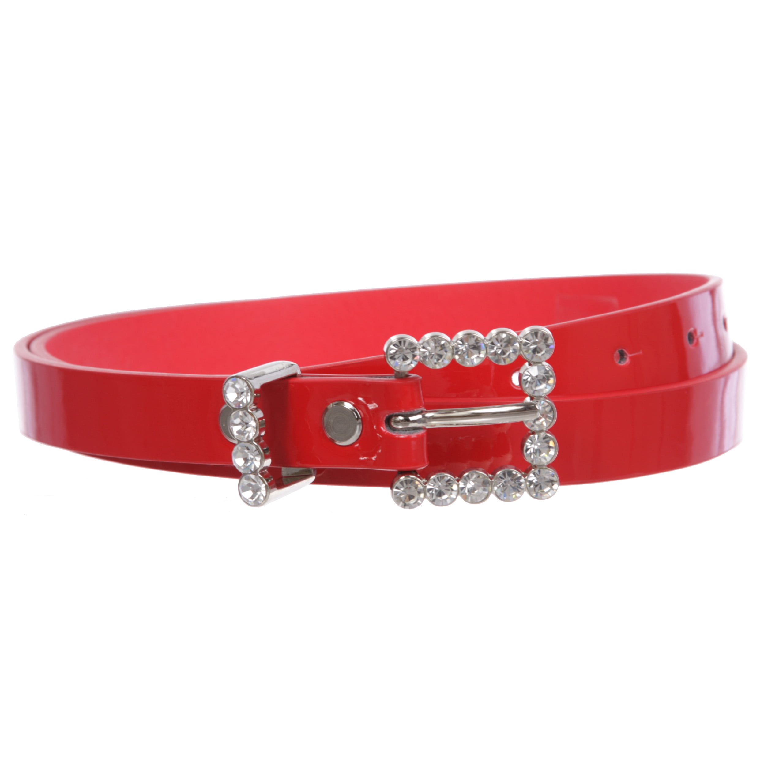 Rhinestone Buckle Skinny Patent Leather Belt Women main image 3