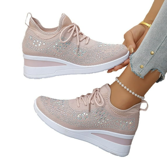 Women’s Rhinestone Sneakers, Fashion Lace-Up Casual Shoes, Low-Top Sparkly Comfort Walking Shoes, Trendy Glitter Athletic Sneakers for Daily Wear, Commuting, Travel & Street Style