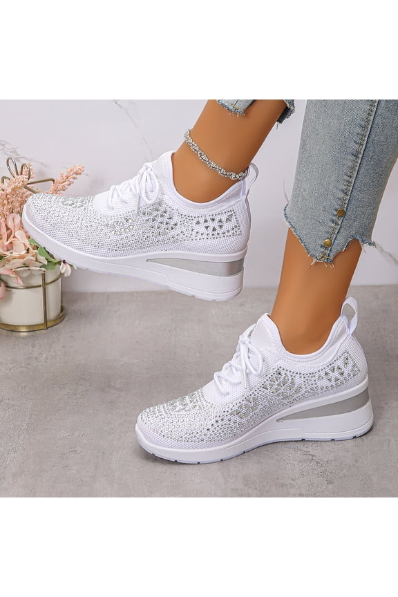 Women’s Rhinestone Sneakers, Fashion Lace-Up Casual Shoes, Low-Top Sparkly Comfort Walking Shoes, Trendy Glitter Athletic Sneakers for Daily Wear, Commuting, Travel & Street Style