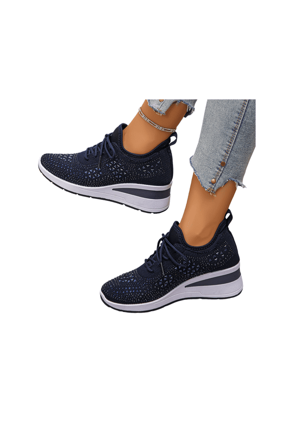 Women’s Rhinestone Sneakers, Fashion Lace-Up Casual Shoes, Low-Top Sparkly Comfort Walking Shoes, Trendy Glitter Athletic Sneakers for Daily Wear, Commuting, Travel & Street Style